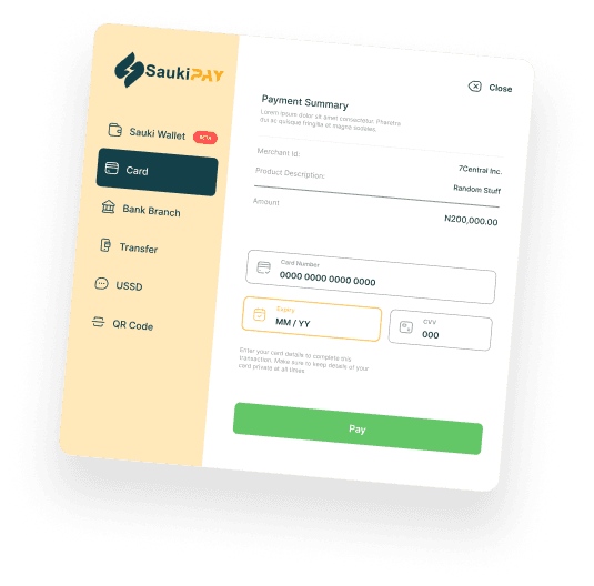 SaukiPAY card payment screen